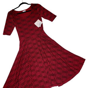 LuLaRoe Polka Dot Plaid Nicole Small NEW Red Black Skater Dress Fit & Flare